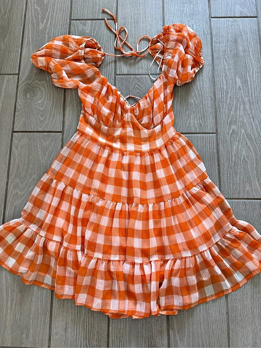 Princess Polly Gingham Mini Dress in Orange & White Size 6 Like New M